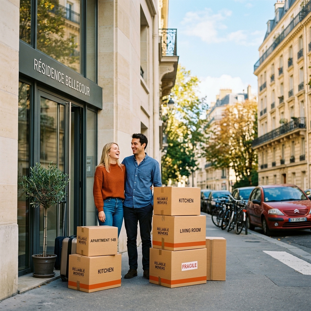 Couple heureux lors d'un déménagement